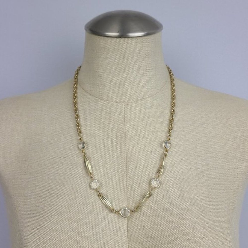VINTAGE Gold Tone Bezel Set Chain Necklace